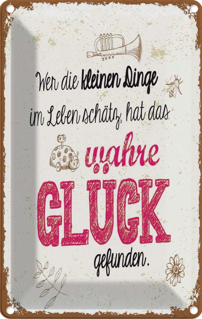 [LA-1784092] Blechschild 18x12 cm Wer kleine Dinge schätzt hat Glück Spruch Zitat