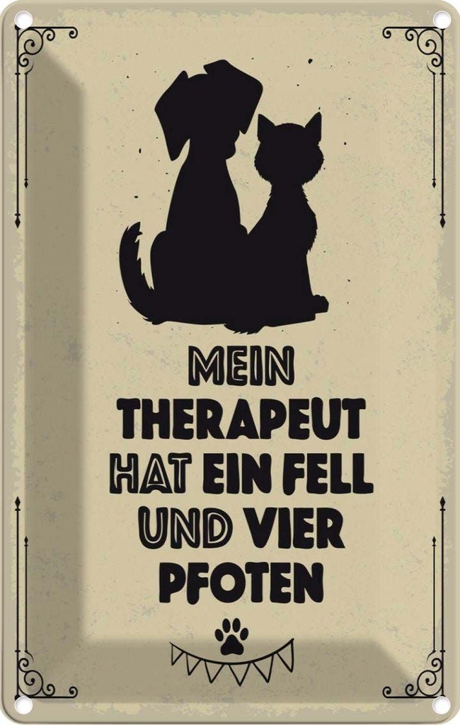[LA-1784093] Blechschild 18x12 cm Tiere Mein Therapeut hat 4 Pfoten Tier Haustier