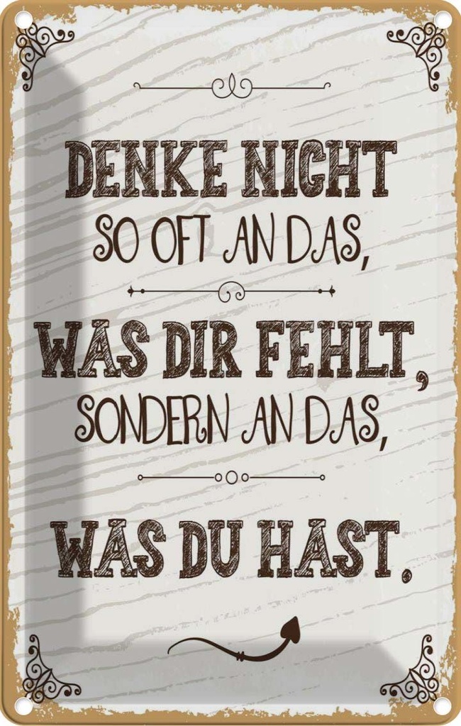 [LA-1784097] Blechschild 18x12 cm denke nicht was fehlt sondern Spruch Zitat