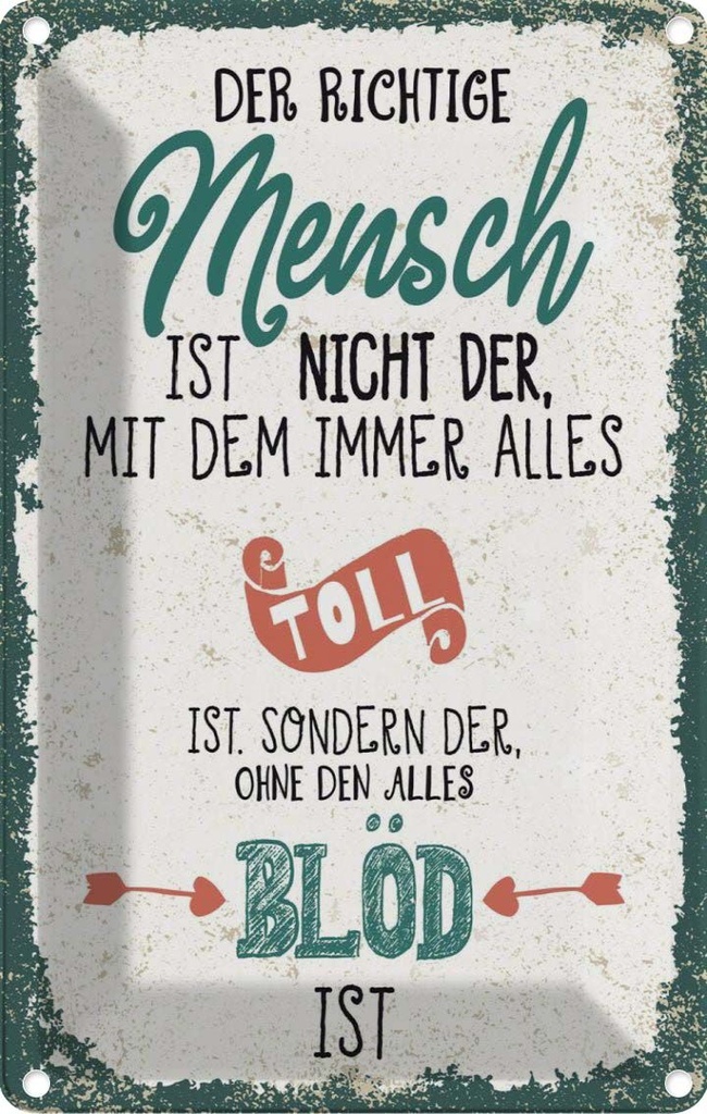 [LA-1784119] Blechschild 18x12 cm der richtige Mensch ohne alles blöd Spruch Zitat