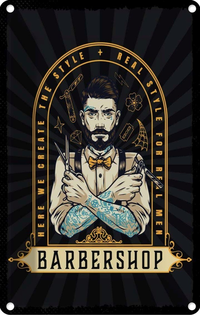 Blechschild 18x12 cm Barbershop Here we greate Style