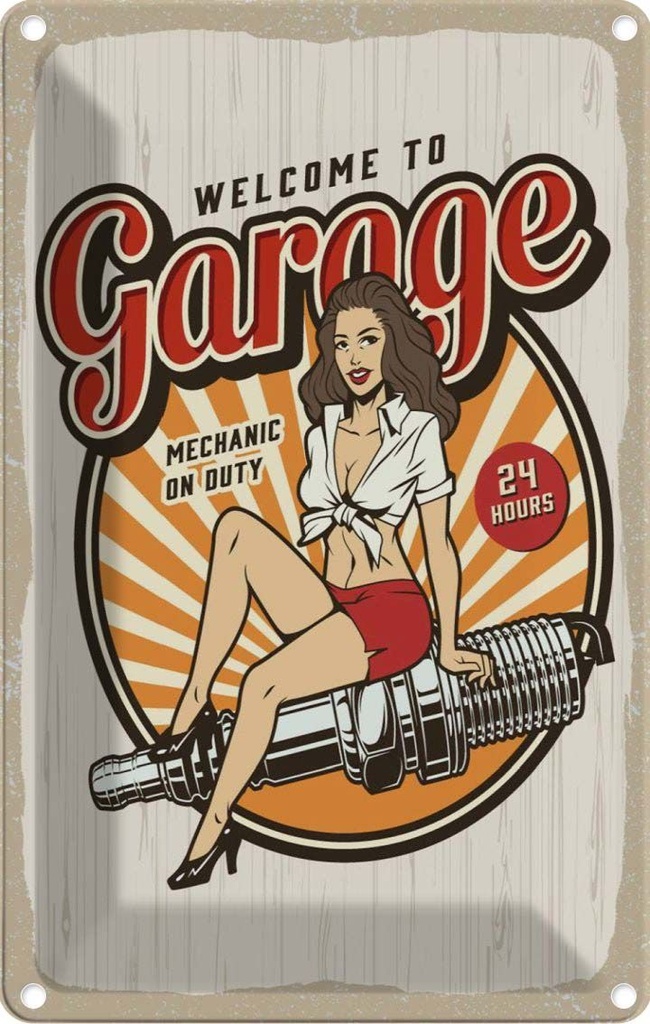 Blechschild 18x12 cm Pinup Welcome to Garage Mechanic on