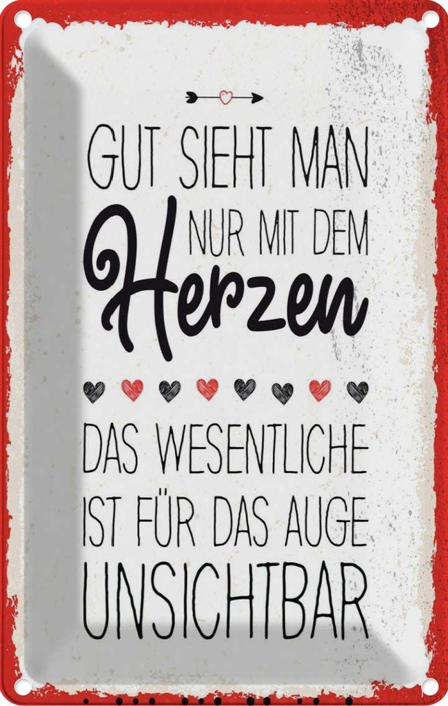 [LA-1784156] Blechschild 18x12 cm Gut sieht man nur mit dem Herzen Spruch Zitat