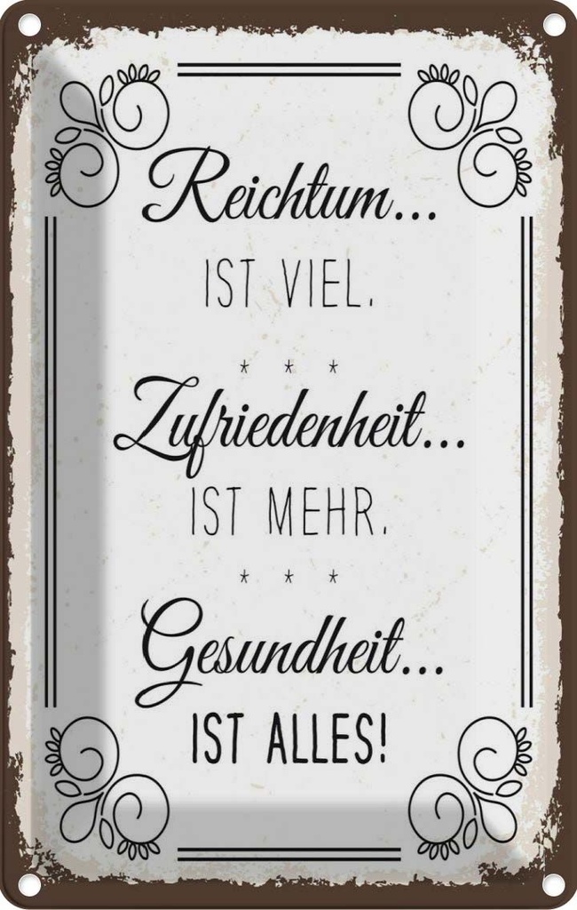 [LA-1784158] Blechschild 18x12 cm Reichtum viel Zufriedenheit mehr Spruch Zitat