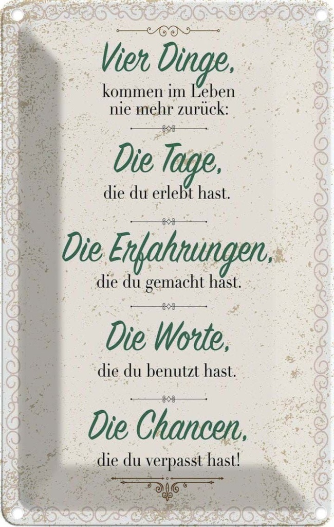 [LA-1784166] Blechschild 18x12 cm Vier Dinge kommen nie zurück Spruch Zitat