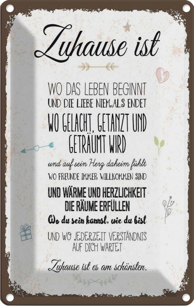 [LA-1784184] Blechschild 18x12 cm Zuhause ist wo das Leben beginnt Spruch Zitat