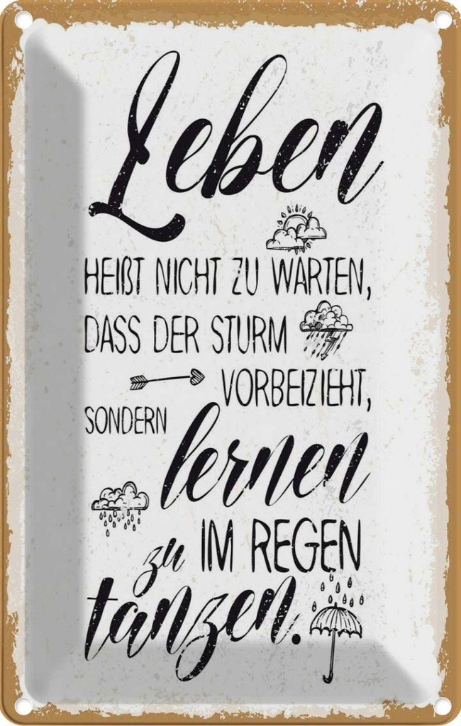 [LA-1784193] Blechschild 18x12 cm Leben nicht warten Sturm vorbei Spruch Zitat