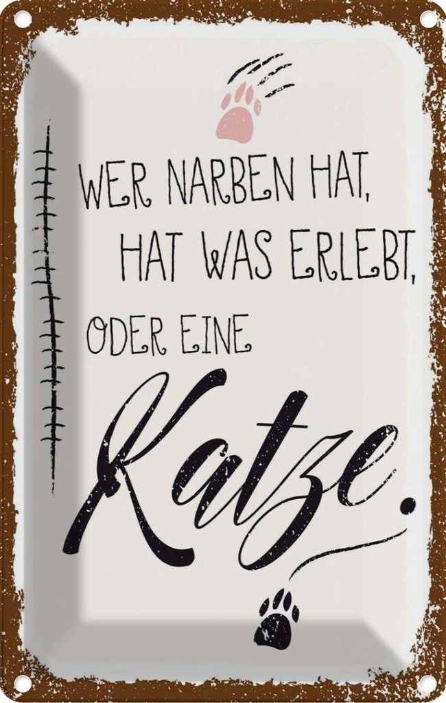 [LA-1784194] Blechschild 18x12 cm Katze Wer Narben hat was erlebt