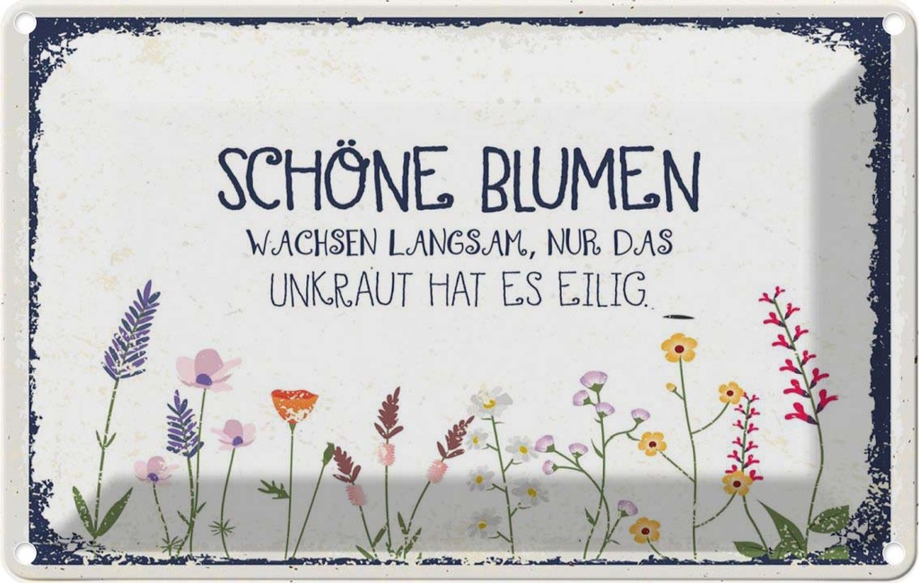 [LA-1784241] Blechschild 12x18 cm schöne Blumen wachsen langsam Spruch Zitat