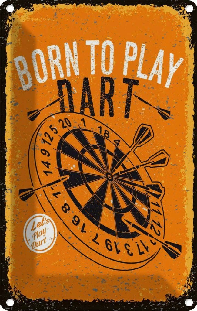 Blechschild 18x12 cm Born to play Dart Let`s play