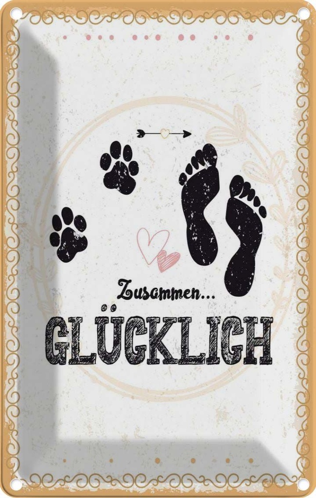 [LA-1784269] Blechschild 18x12 cm Zusammen Glücklich Hund Mensch Spruch Zitat