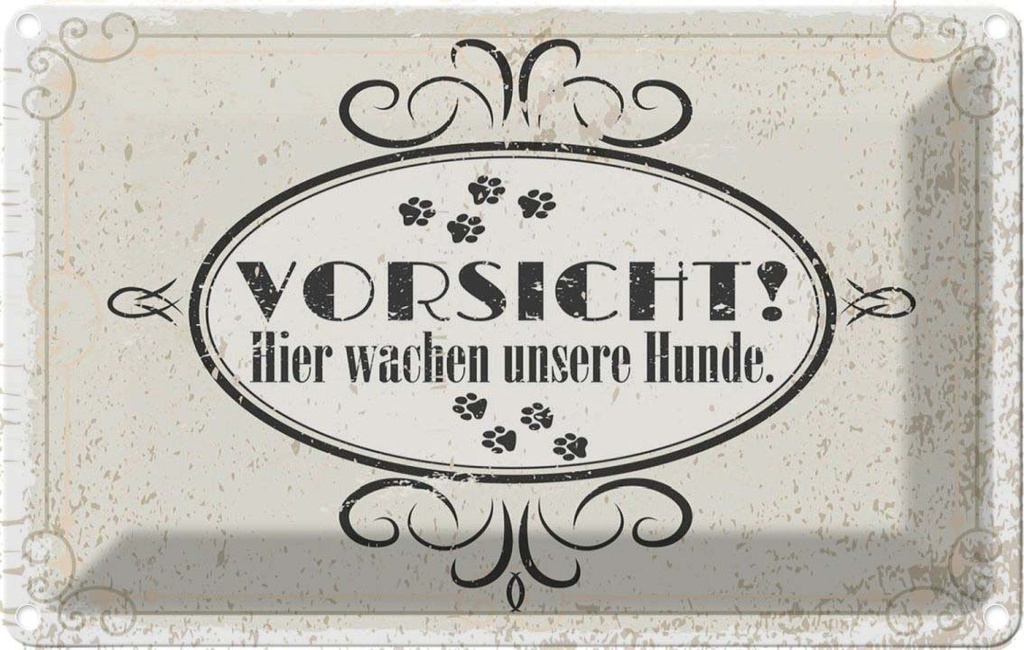 [LA-1784271] Blechschild 12x18 cm Vorsicht Hier wachen unsere Hunde Hund