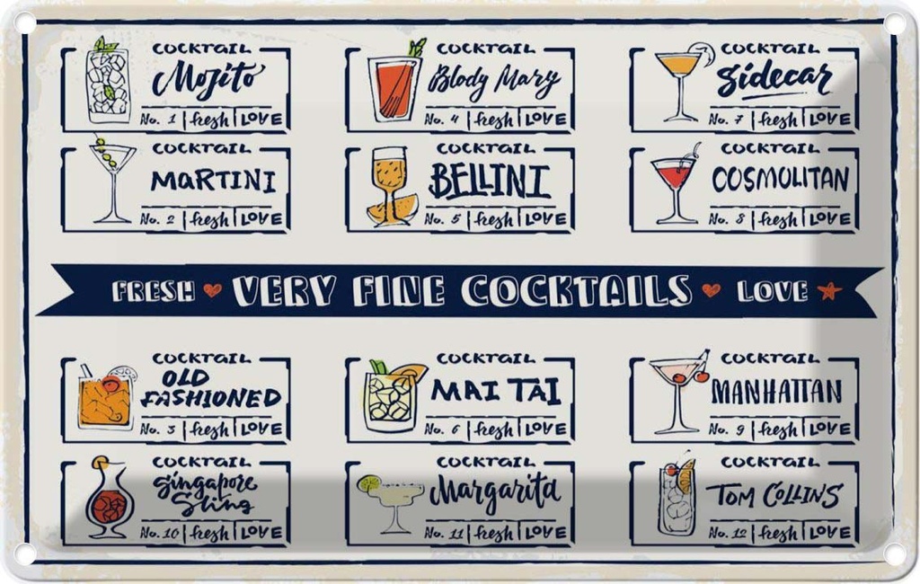 Blechschild 12x18 cm Alkohol Fresh Cocktails Mojito Maragrita