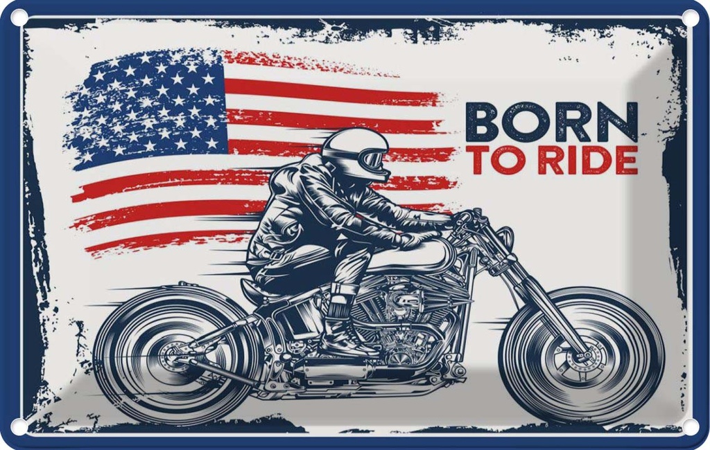Blechschild 12x18 cm Biker Born to Ride USA Motorcycle
