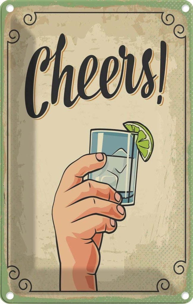 Blechschild 18x12 cm Alkohol Cheers Gin Tonic Lemon Prost