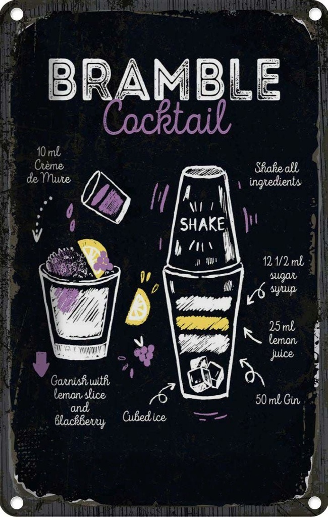 Blechschild 18x12 cm Bramble Cocktail Recipe