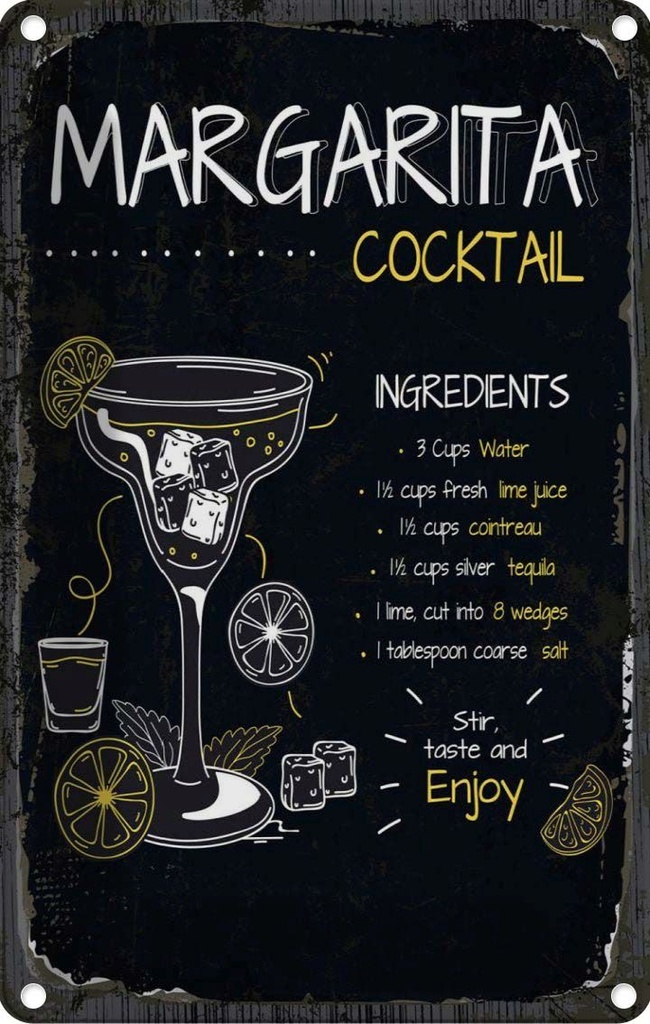 Blechschild 18x12 cm Margarita Cocktail Recipe