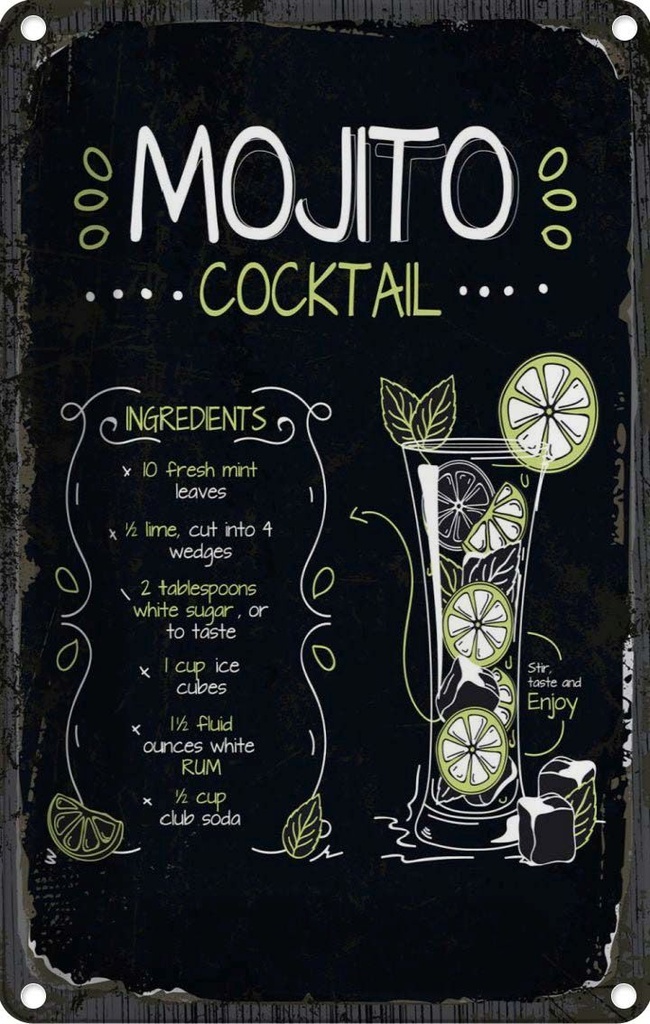 Blechschild 18x12 cm Mojito Cocktail Recipe