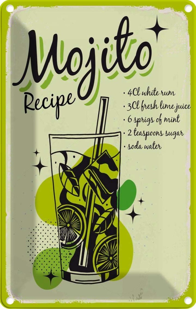 Blechschild 18x12 cm Mojito Cocktail Recipe drink