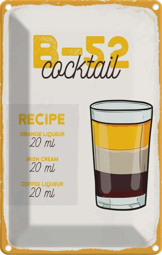 Blechschild 18x12 cm B-52 Cocktail Recipe Orange