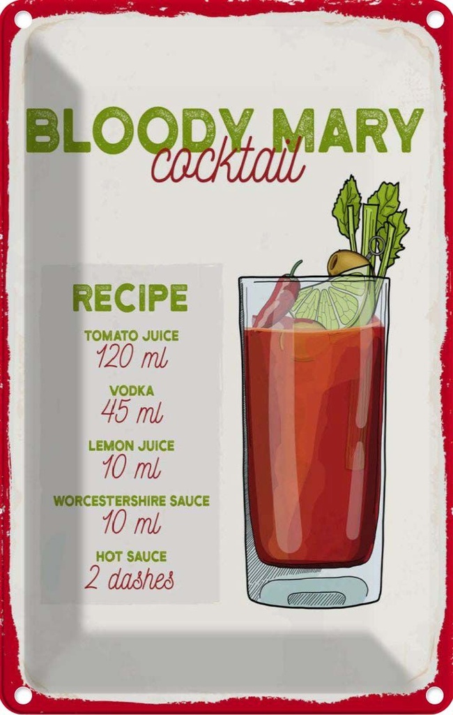 Blechschild 18x12 cm Bloody Mary Cocktail Recipe