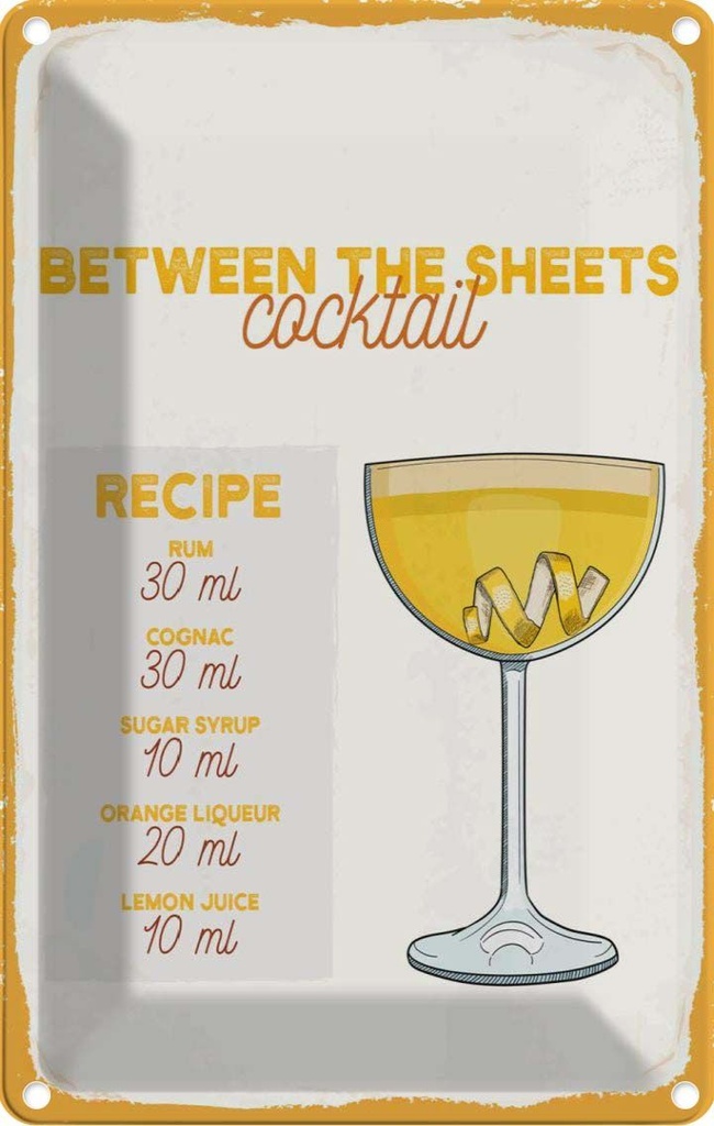 Blechschild 18x12 cm Between the Sheets Cocktail Recipe
