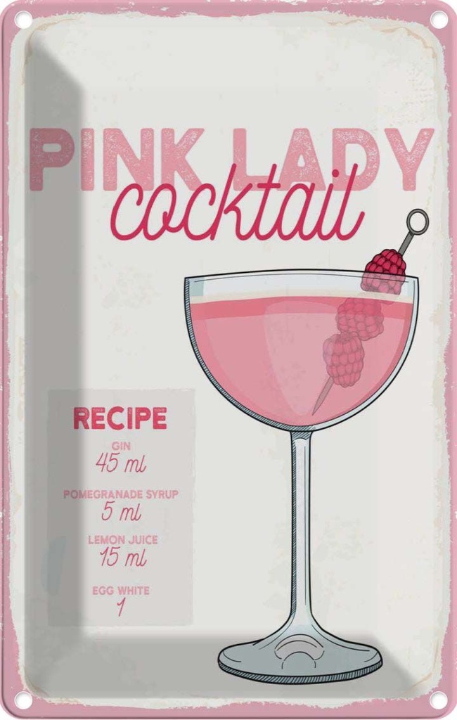 Blechschild 18x12 cm Pink Lady Cocktail Recipe