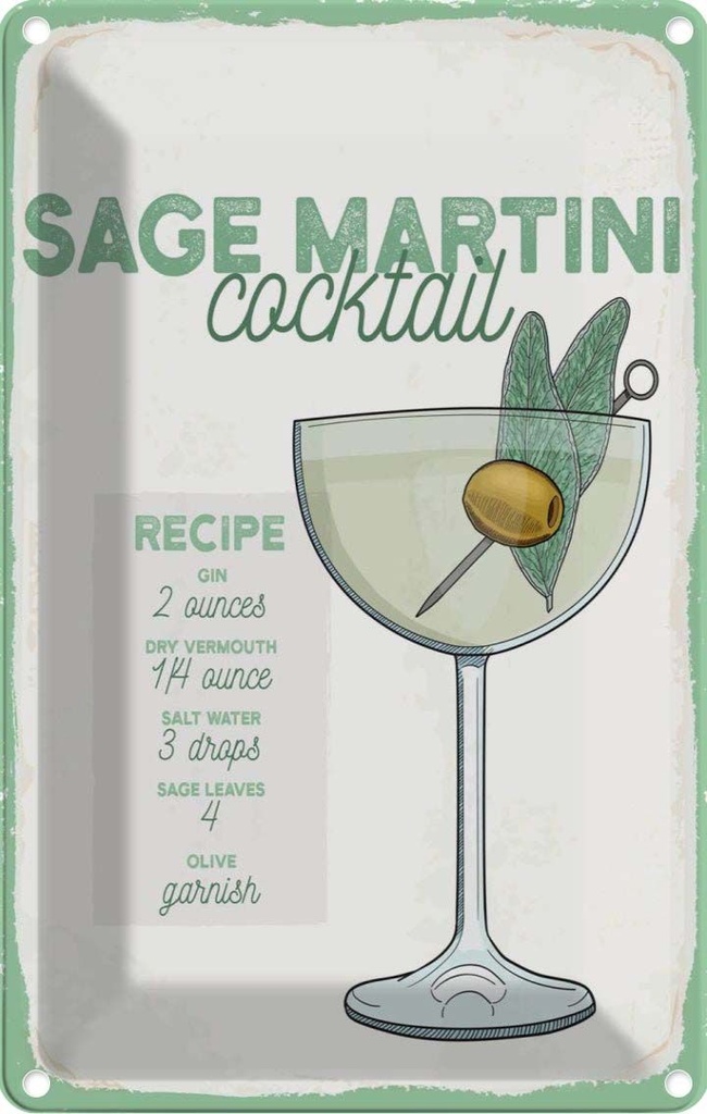 Blechschild 18x12 cm Sage Martini Cocktail Recipe