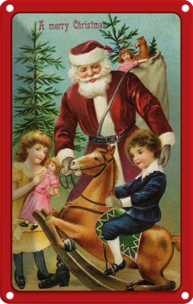 Blechschild 18x12 cm Weihnachtsmann Tannenbaume