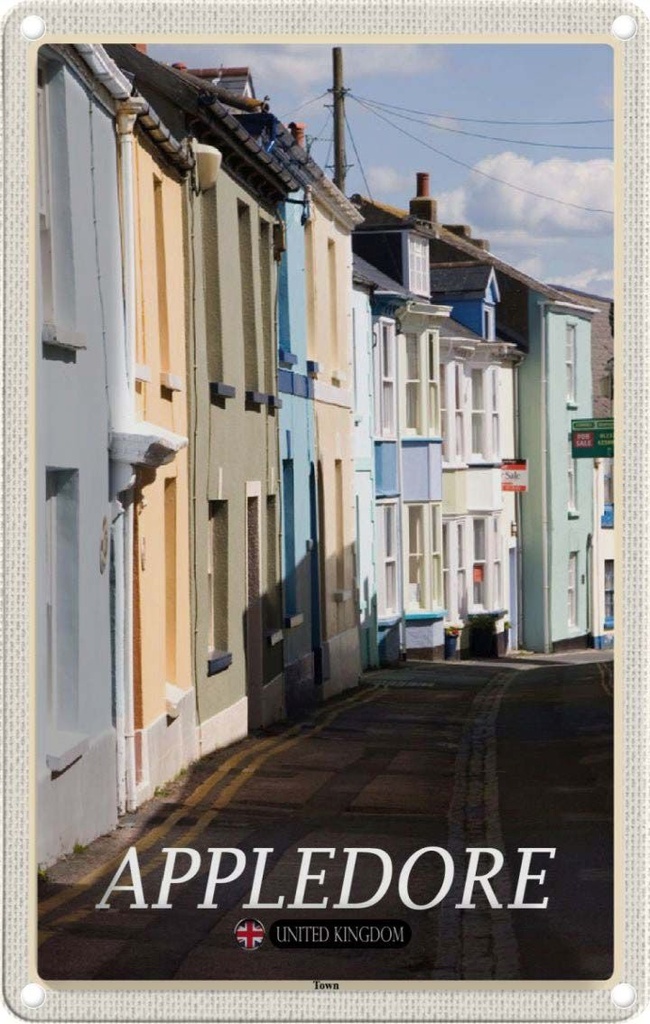 Blechschild 18x12 cm England Appledore Town Street Bildmotiv Reisemotiv Abenteuer Reisen