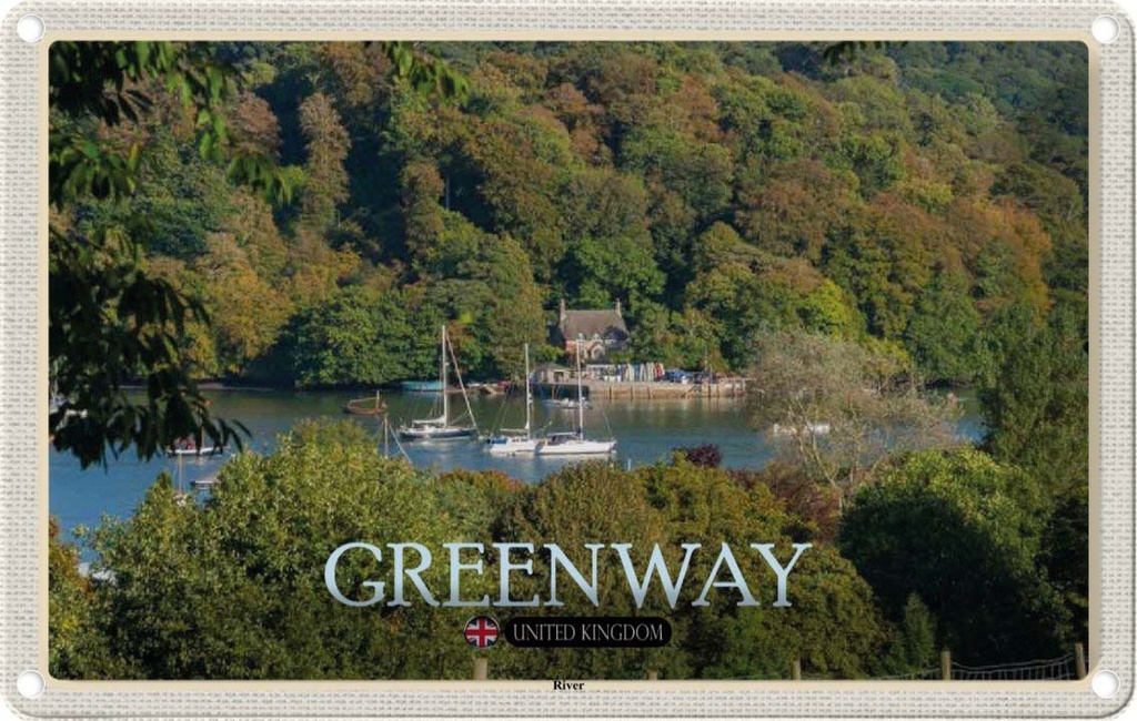 Blechschild 12x18 cm Greenway River UK England Bildmotiv Reisemotiv Abenteuer Reisen