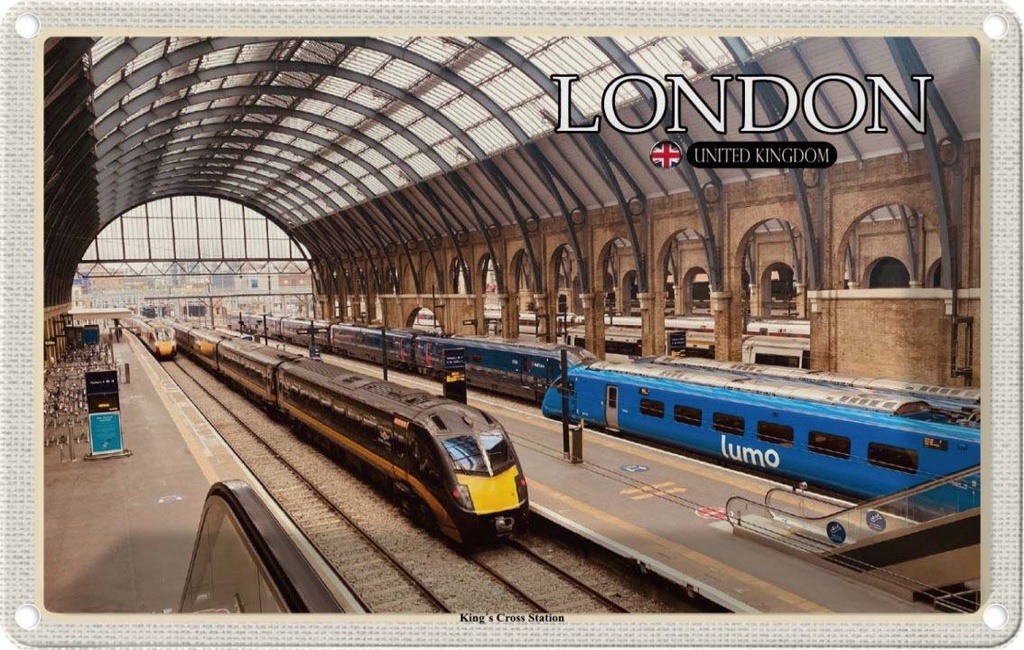 Blechschild 12x18 cm London UK King`s Cross Station Bildmotiv Reisemotiv Abenteuer Reisen