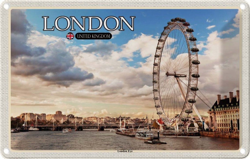 Blechschild 12x18 cm United Kingdom England London Eye Bildmotiv Reisemotiv Abenteuer Reisen