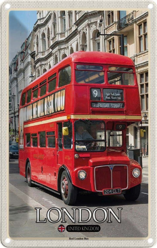 Blechschild 18x12 cm London UK Red Bus Bildmotiv Reisemotiv Abenteuer Reisen
