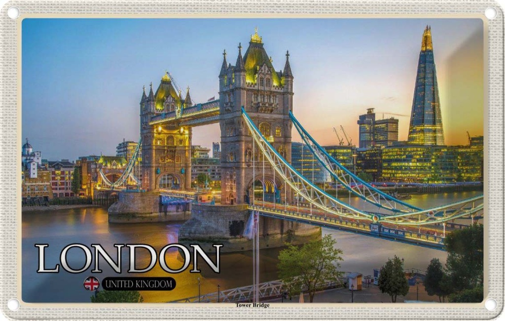 Blechschild 12x18 cm Tower Bridge London UK England Bildmotiv Reisemotiv Abenteuer Reisen