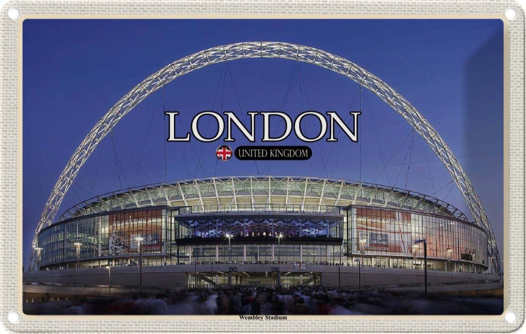 Blechschild 12x18 cm Wembley Stadium London England Bildmotiv Reisemotiv Abenteuer Reisen