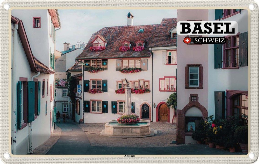 Blechschild 12x18 cm Basel Schweiz Altstadt Bildmotiv Reisemotiv Abenteuer Reisen