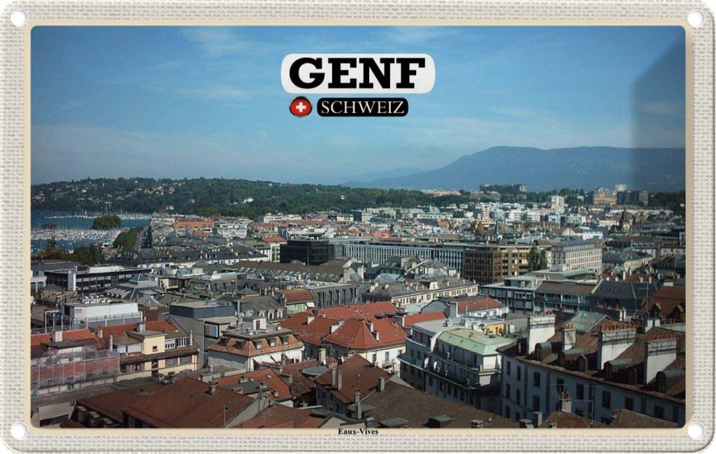 Blechschild 12x18 cm Schweiz Genf Eaux-Vives Bildmotiv Reisemotiv Abenteuer Reisen
