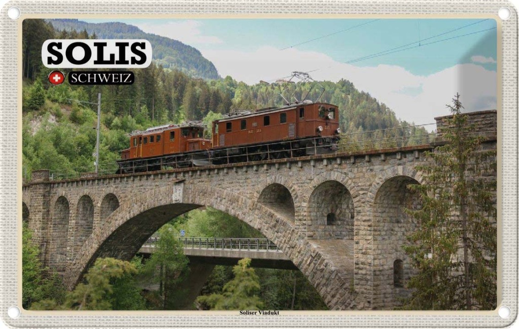 Blechschild 12x18 cm Solis Schweiz Soliser Viadukt Brücke Bildmotiv Reisemotiv Abenteuer Reisen