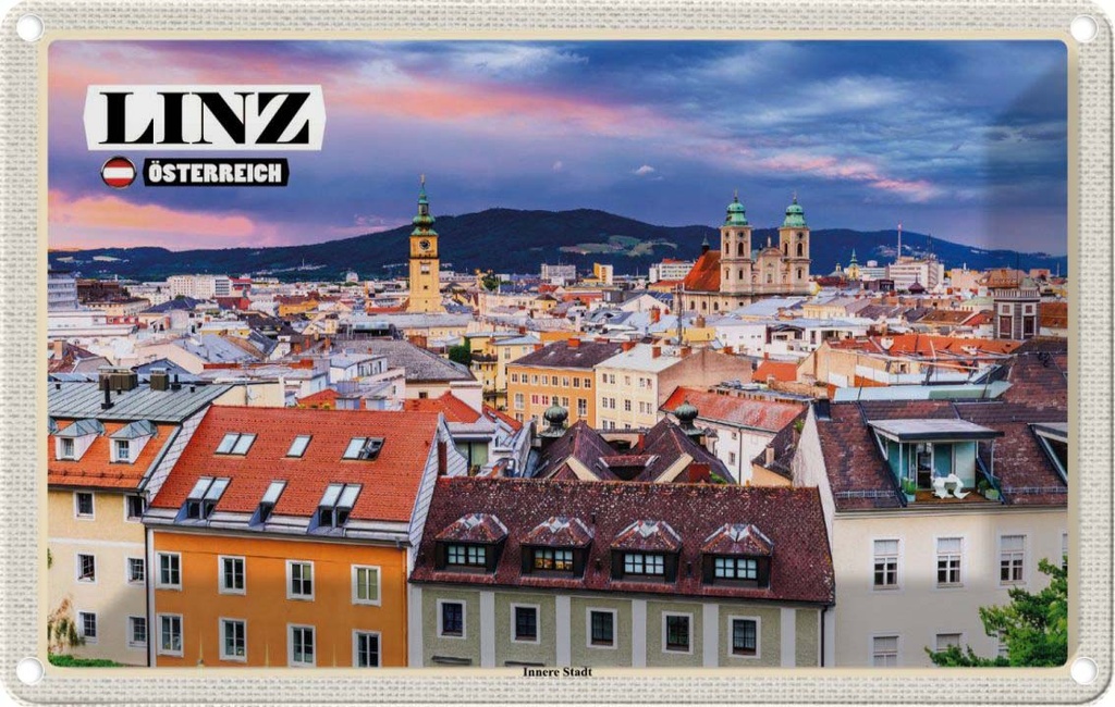 Blechschild 12x18 cm Linz Österreich Innere Stadt Bildmotiv Reisemotiv Abenteuer Reisen