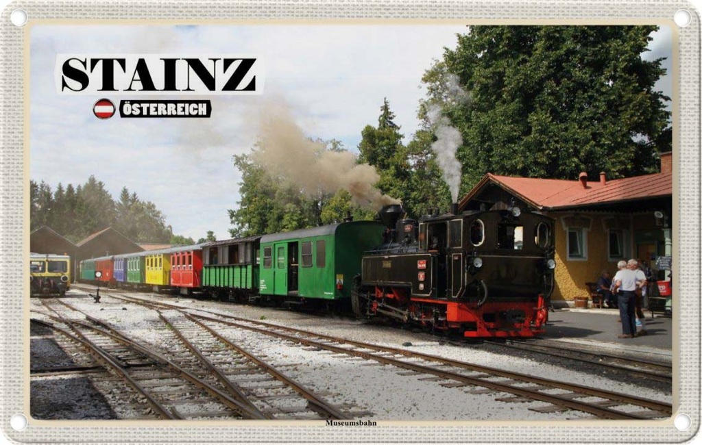 Blechschild 12x18 cm Stainz Österreich Museumsbahn Bildmotiv Reisemotiv Abenteuer Reisen