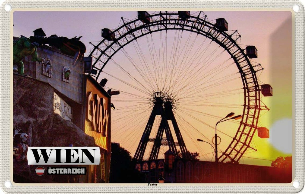Blechschild 12x18 cm Wien Österreich Prater Riesenrad Bildmotiv Reisemotiv Abenteuer Reisen