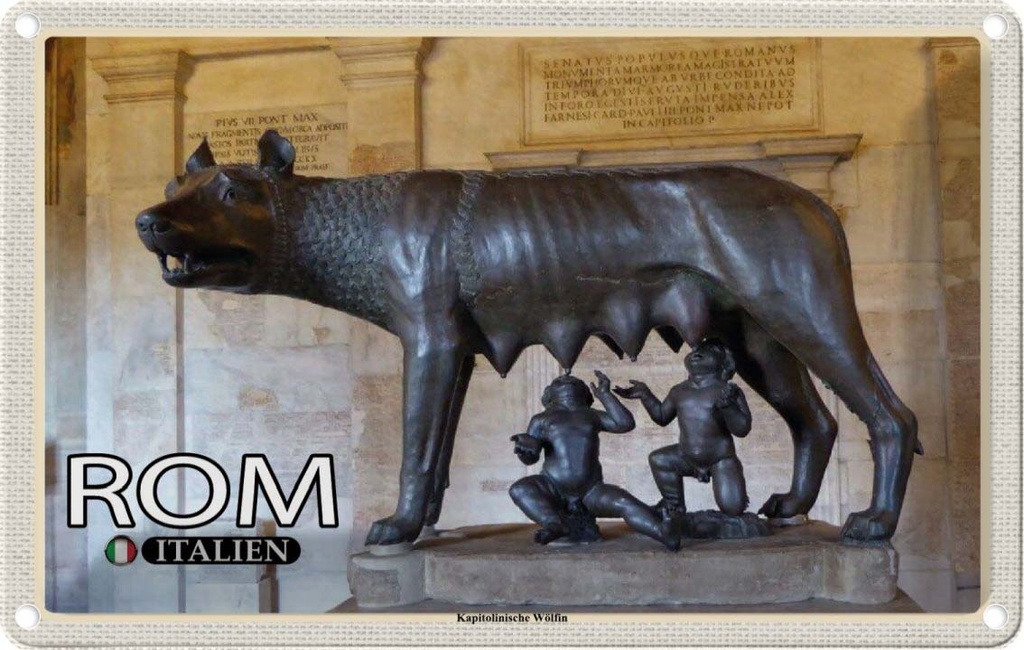 Blechschild 12x18 cm Rom Italien Kapitolinische Wölfin Bildmotiv Reisemotiv Abenteuer Reisen