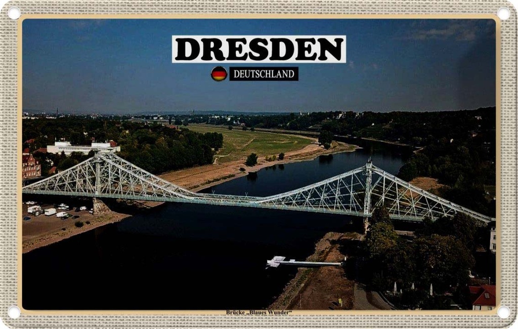 Blechschild 12x18 cm Dresden Brücke Blaues Wunder Bildmotiv Reisemotiv Abenteuer Reisen