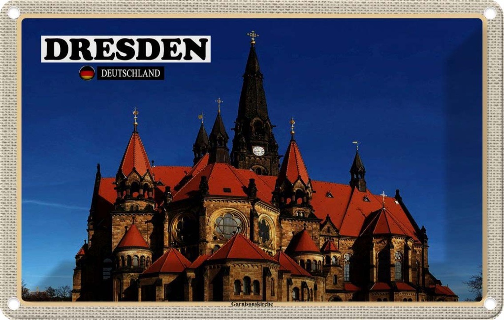 Blechschild 12x18 cm Dresden Ganisonskirche Bildmotiv Reisemotiv Abenteuer Reisen