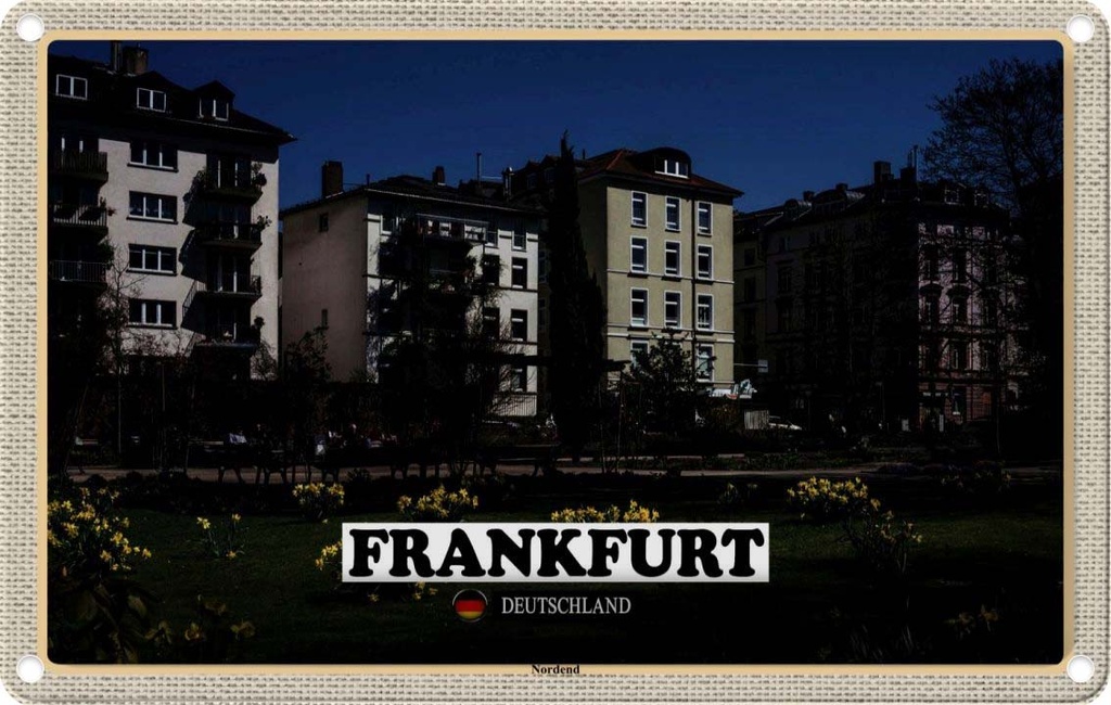 Blechschild 12x18 cm Frankfurt Nordend Park Gebäude Bildmotiv Reisemotiv Abenteuer Reisen