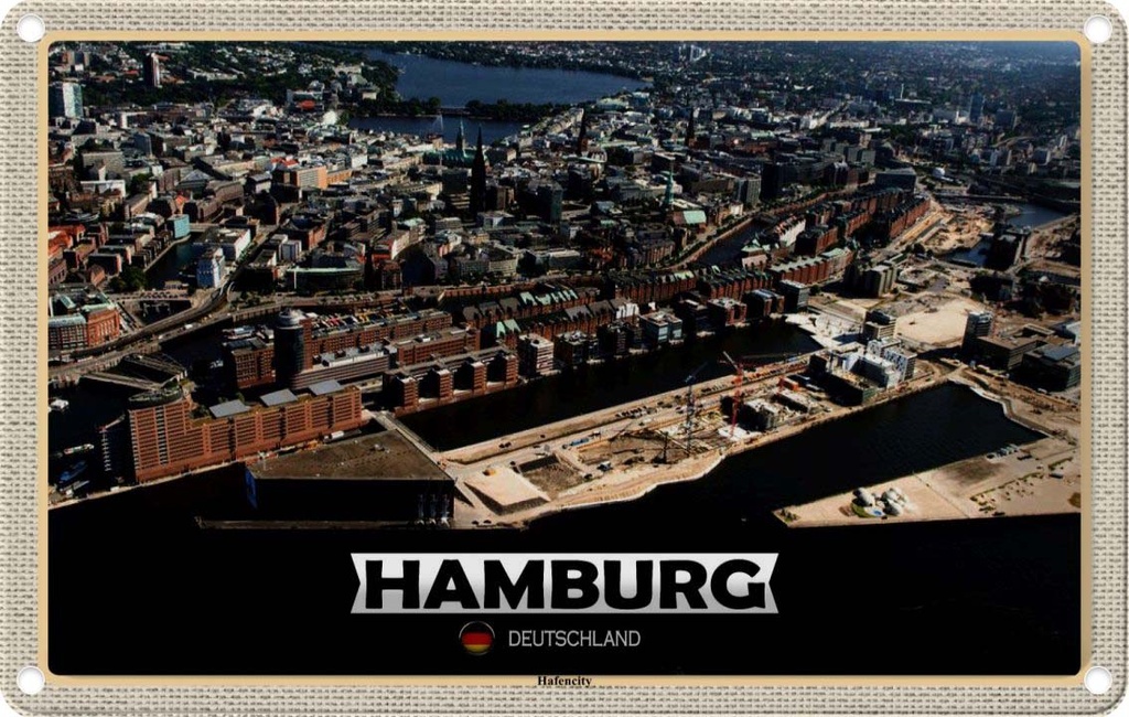 Blechschild 12x18 cm Hamburg Hafencity Ausblick Bildmotiv Reisemotiv Abenteuer Reisen