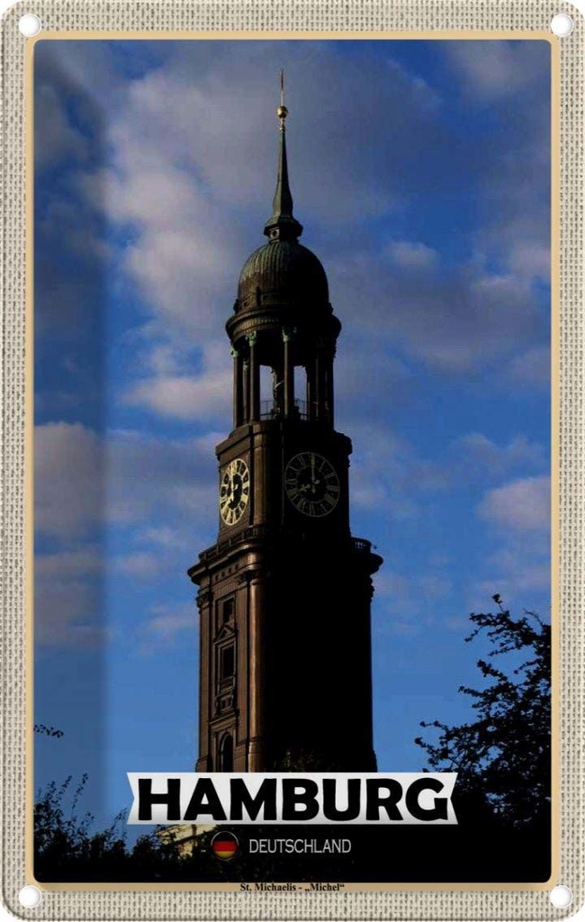 [LA-1784631] Blechschild 18x12 cm Hamburg St. Michaelis Michael Abenteuer Reisen Urlaub