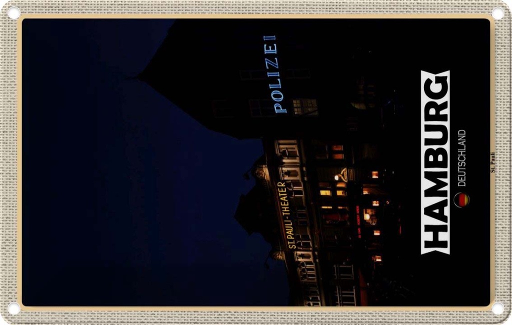 Blechschild 12x18 cm Hamburg St. Pauli Theater Bildmotiv Reisemotiv Abenteuer Reisen