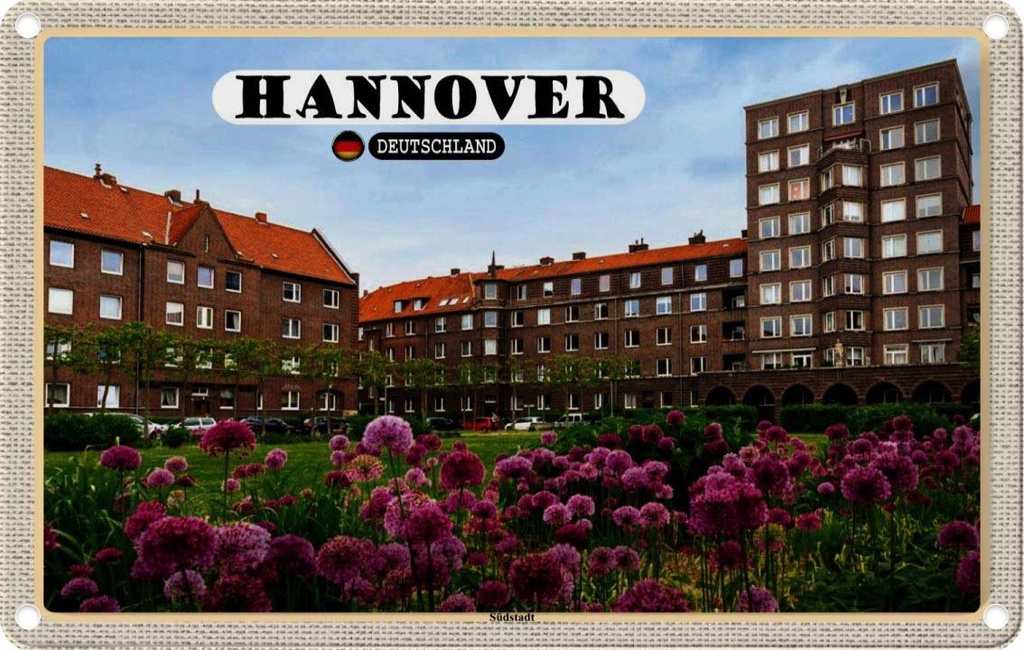 Blechschild 12x18 cm Hannover Südstadt Gebäude Natur Bildmotiv Reisemotiv Abenteuer Reisen